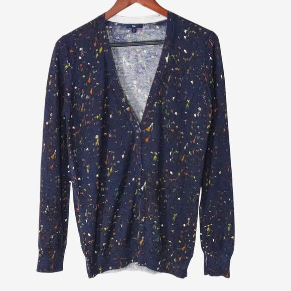 Gap Women’s Cardigan Button Front Coquette Preppy Casual Painter Knit Navy Sz L - Picture 1 of 12